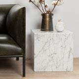 Carrara Venato Plinth Marble Side Table With Bronze base
