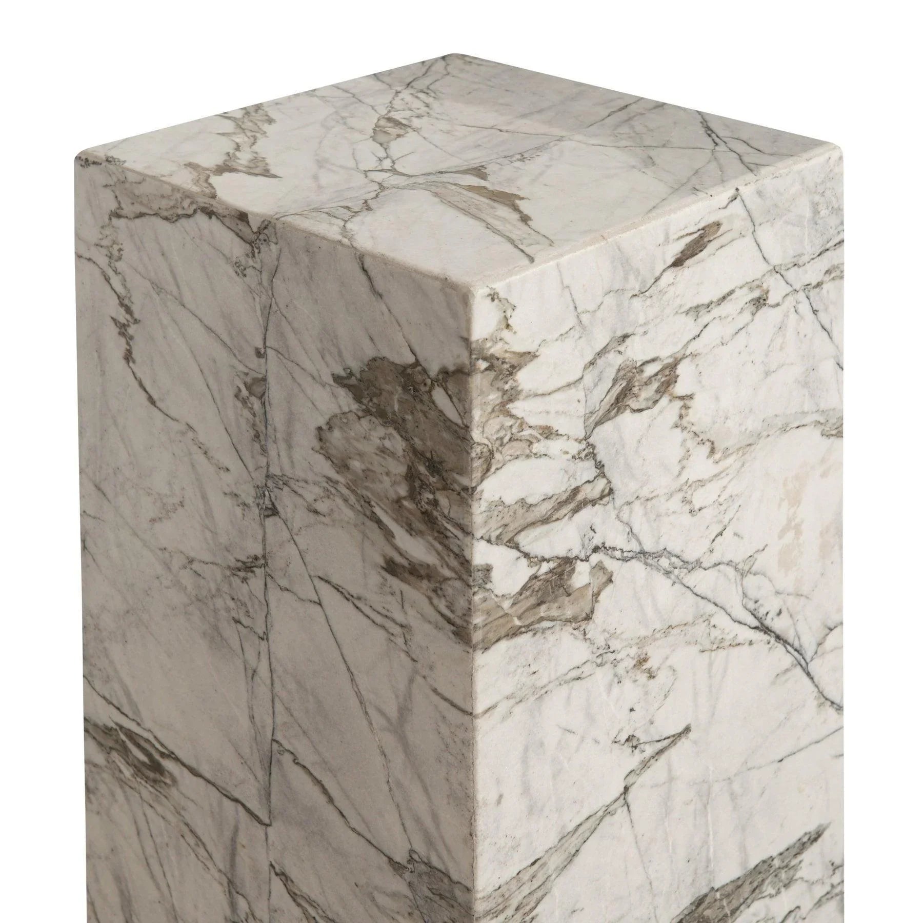 Carrara Venato Plinth Marble Side Table With Bronze base