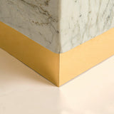 Carrara Venato Plinth Marble Side Table With Bronze base