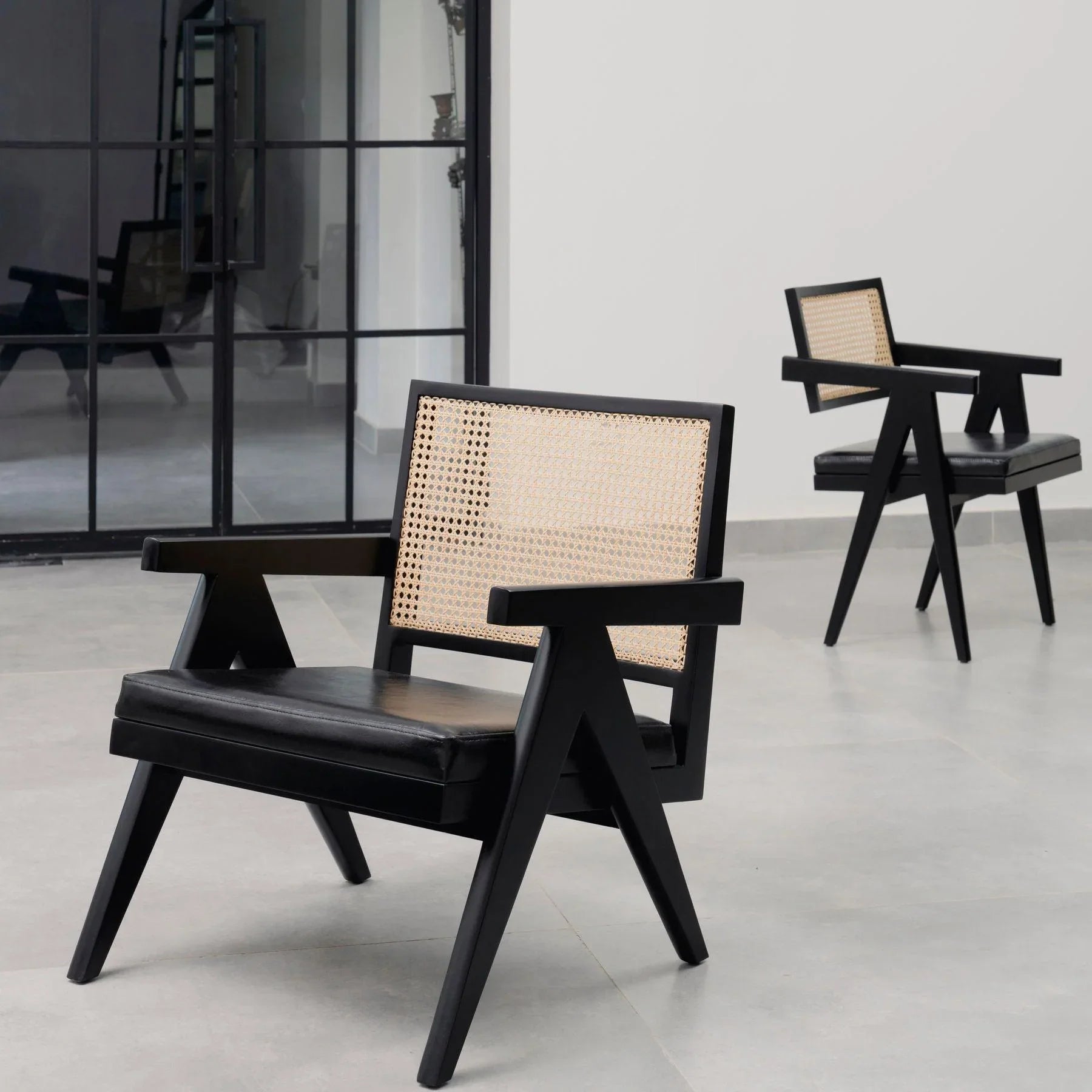Black Cane Easy Chair With Padded Seat