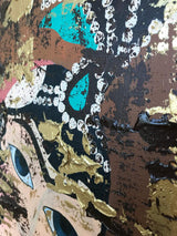 Ghajar Lady Mixed Media On Canvas Painting - Persian Decorative Wall Art By Farnaz Faridfar in Dubai