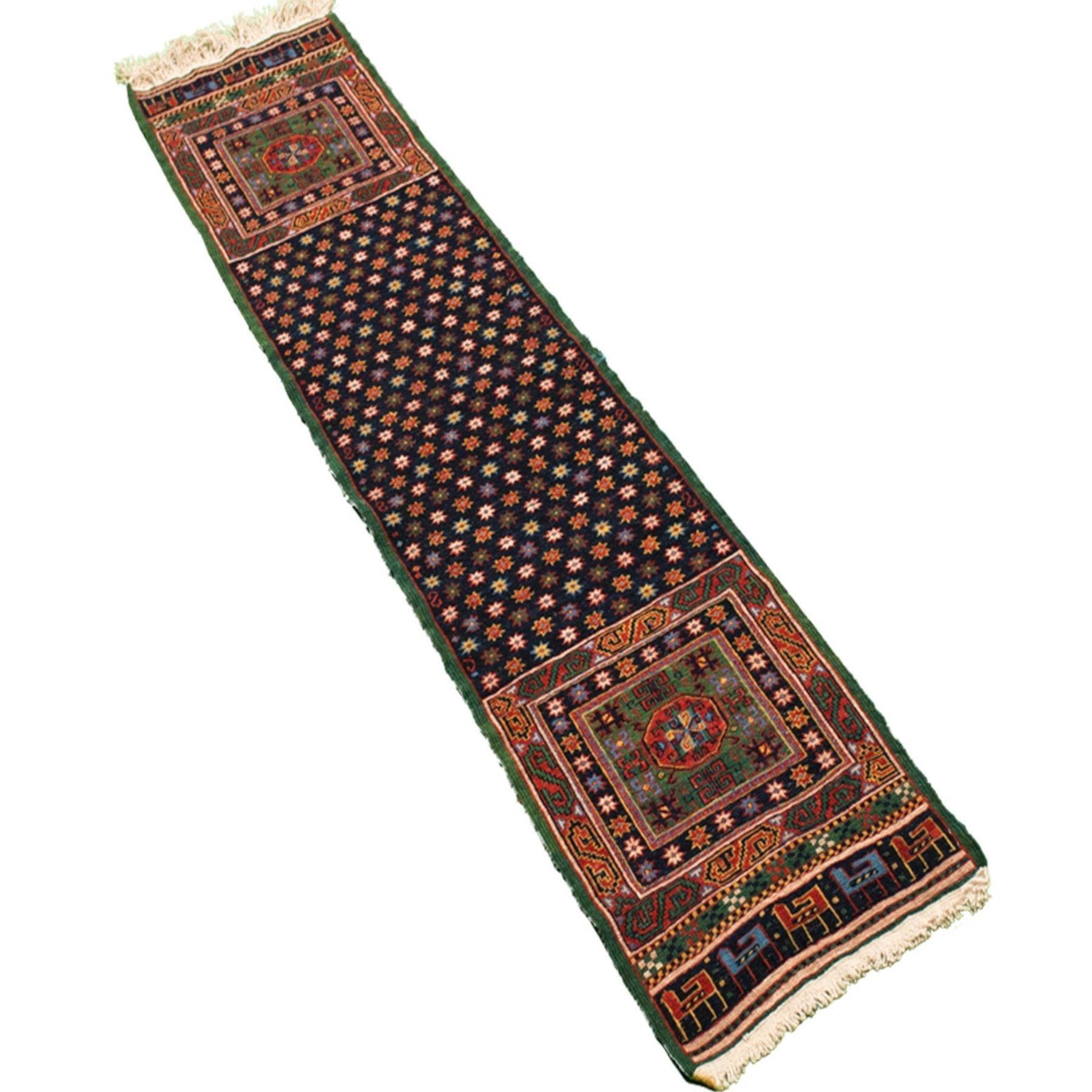 Gol Ouz Soumak Persian Carpet Wool 54x245 Green - Authentic Nomadic Rugs & Kilims in Dubai