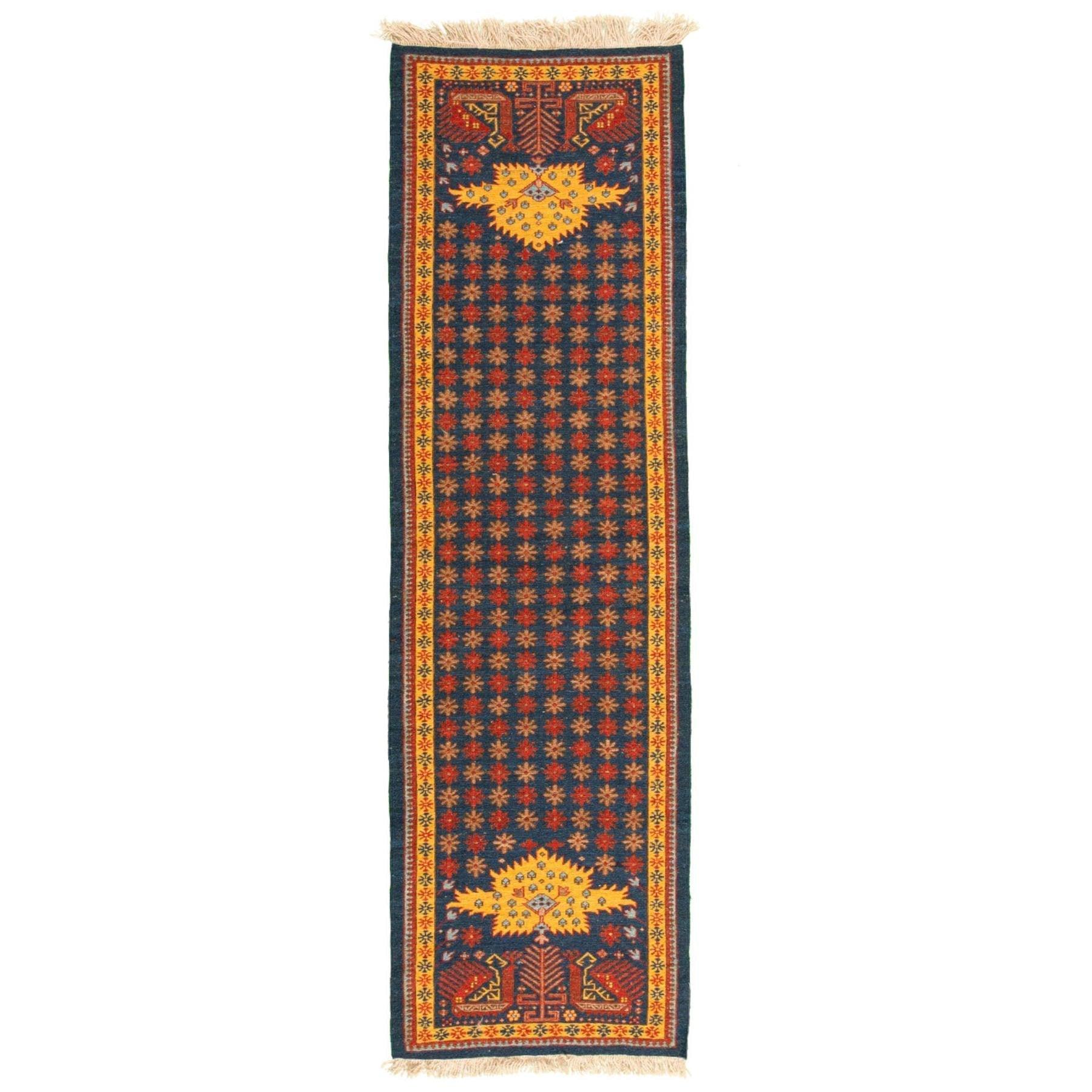 Golbaran Soumak Persian Carpet Wool 59x202 Dark Blue - Authentic Nomadic Rugs & Kilims in Dubai