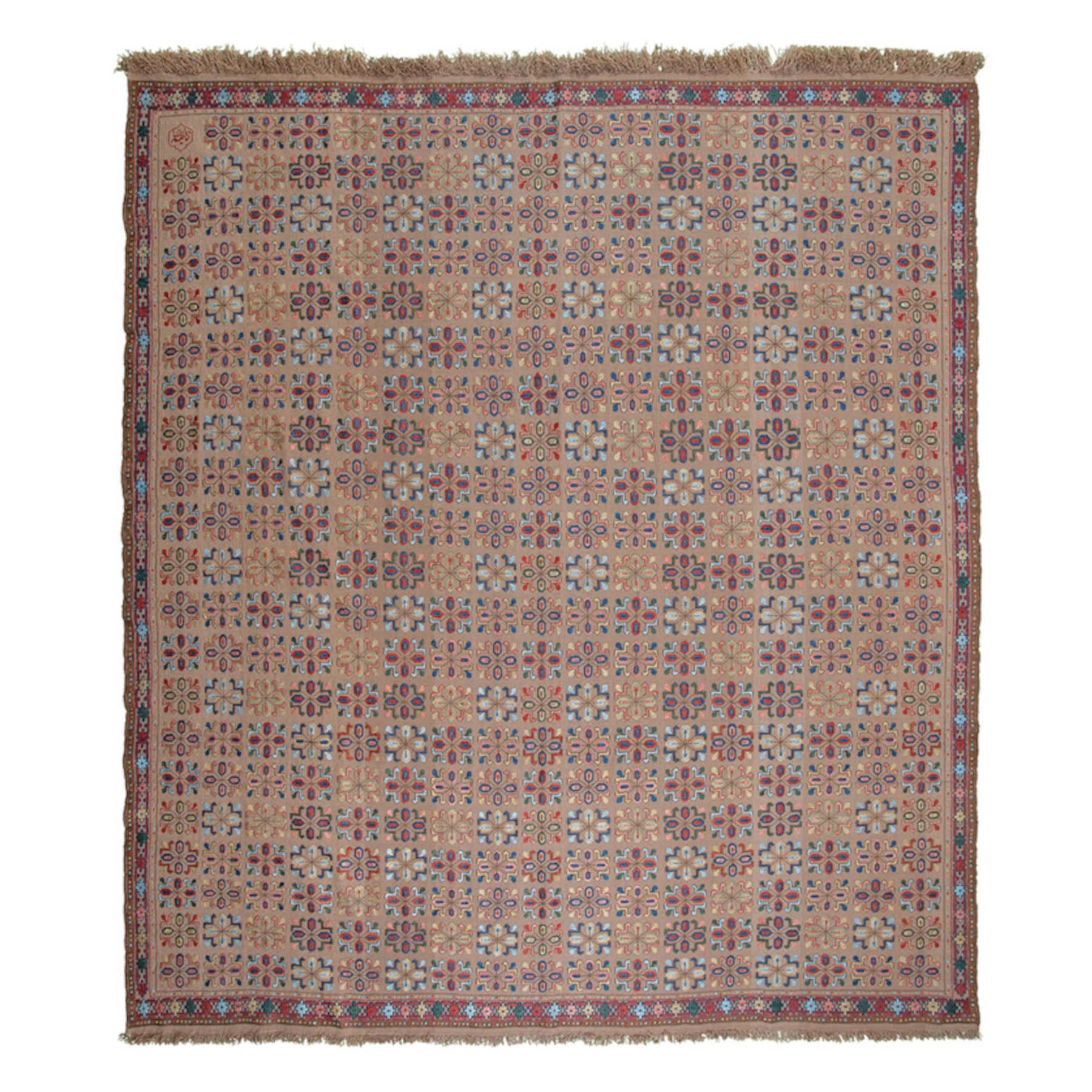 Heriz Flower Soumak Persian Carpet Silk & Wool 220x250 Beige - Authentic Nomadic Rugs & Kilims in Dubai