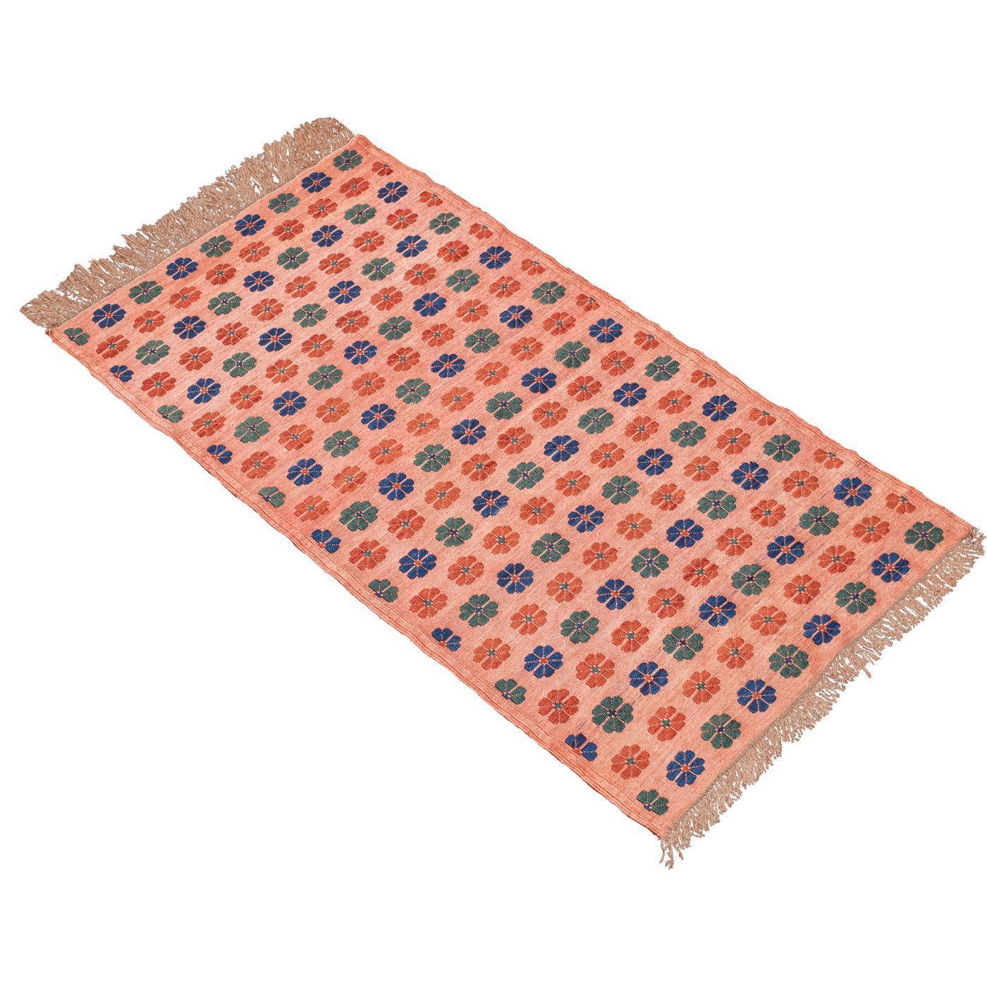Heriz Flower Soumak Table Runner Silk 61x118 - Authentic Nomadic Rugs & Kilims in Dubai