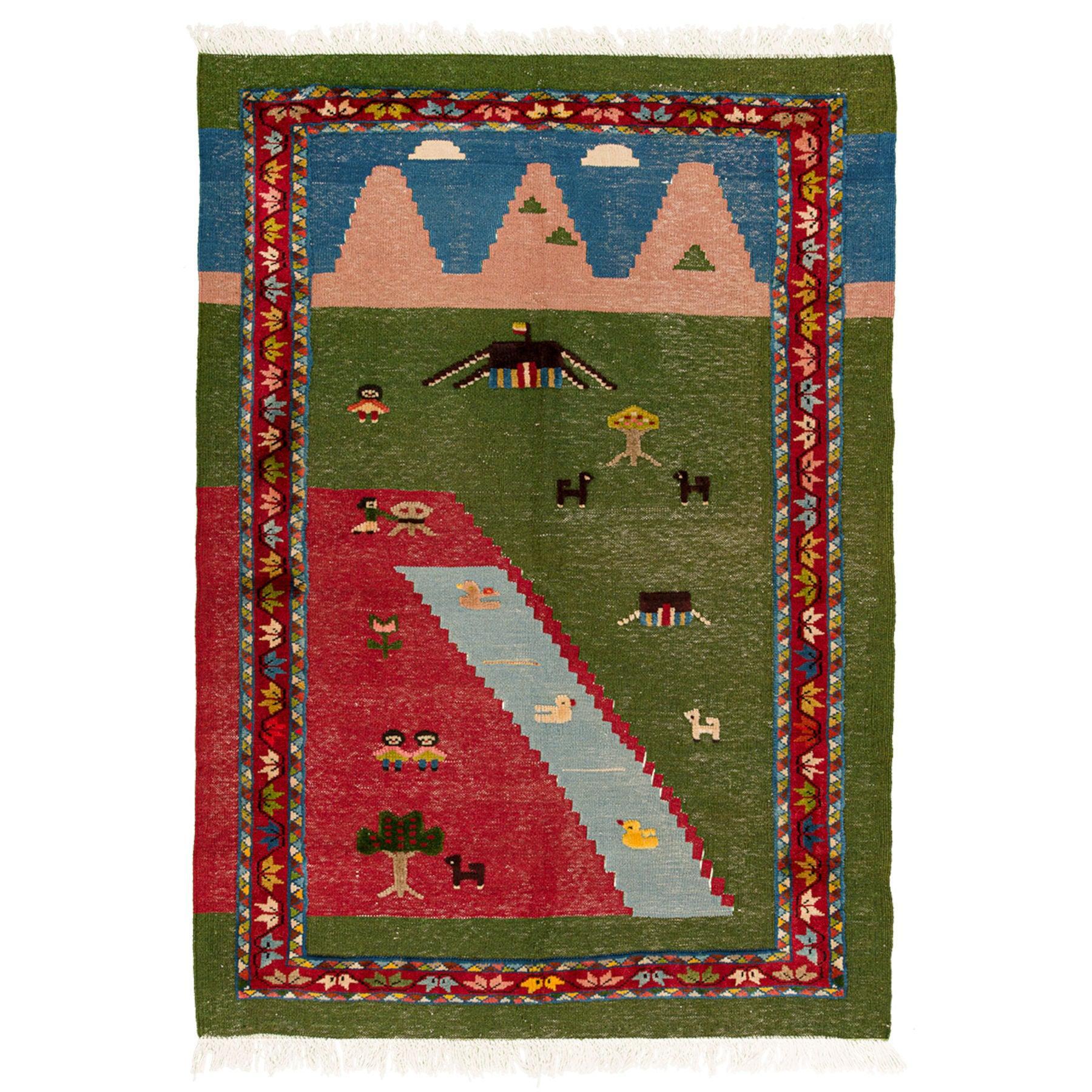 Kilim Carpet Qashqai Nomadic 112x157 - Authentic Oriental Wool Persian Rugs in Dubai