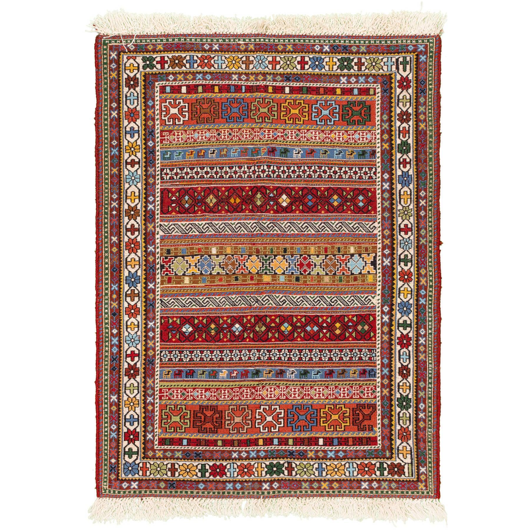 Multicolor Kilim Sirjan Moharamat Nomadic 84x115 - Authentic Oriental Wool Persian Rugs in Dubai