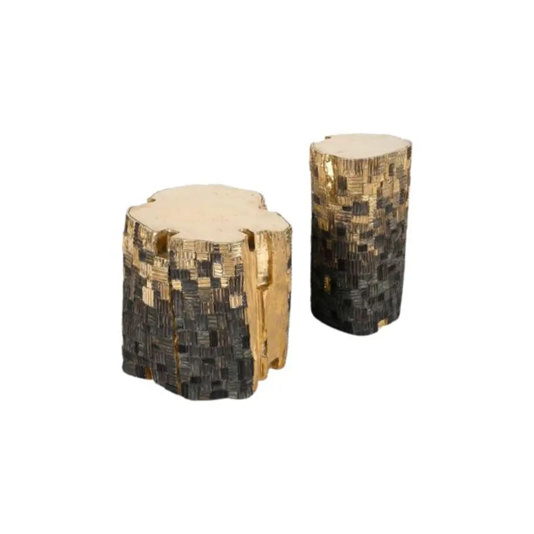 Blackened Brass Sculptural Log Stool Set