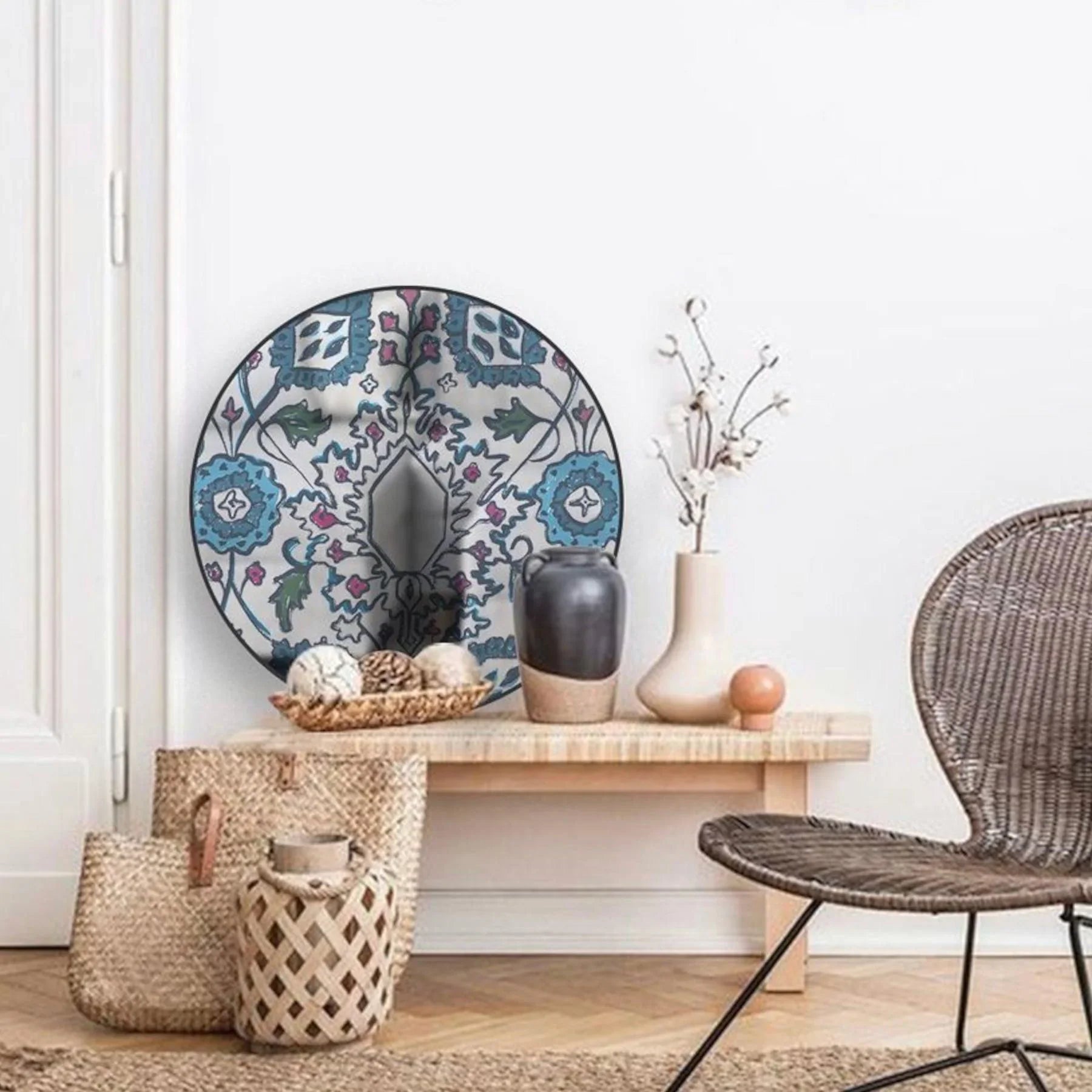 Ornament Decorative Round Mirror - Wall Mounted Painted Mirrors in Metal Frame in Dubai