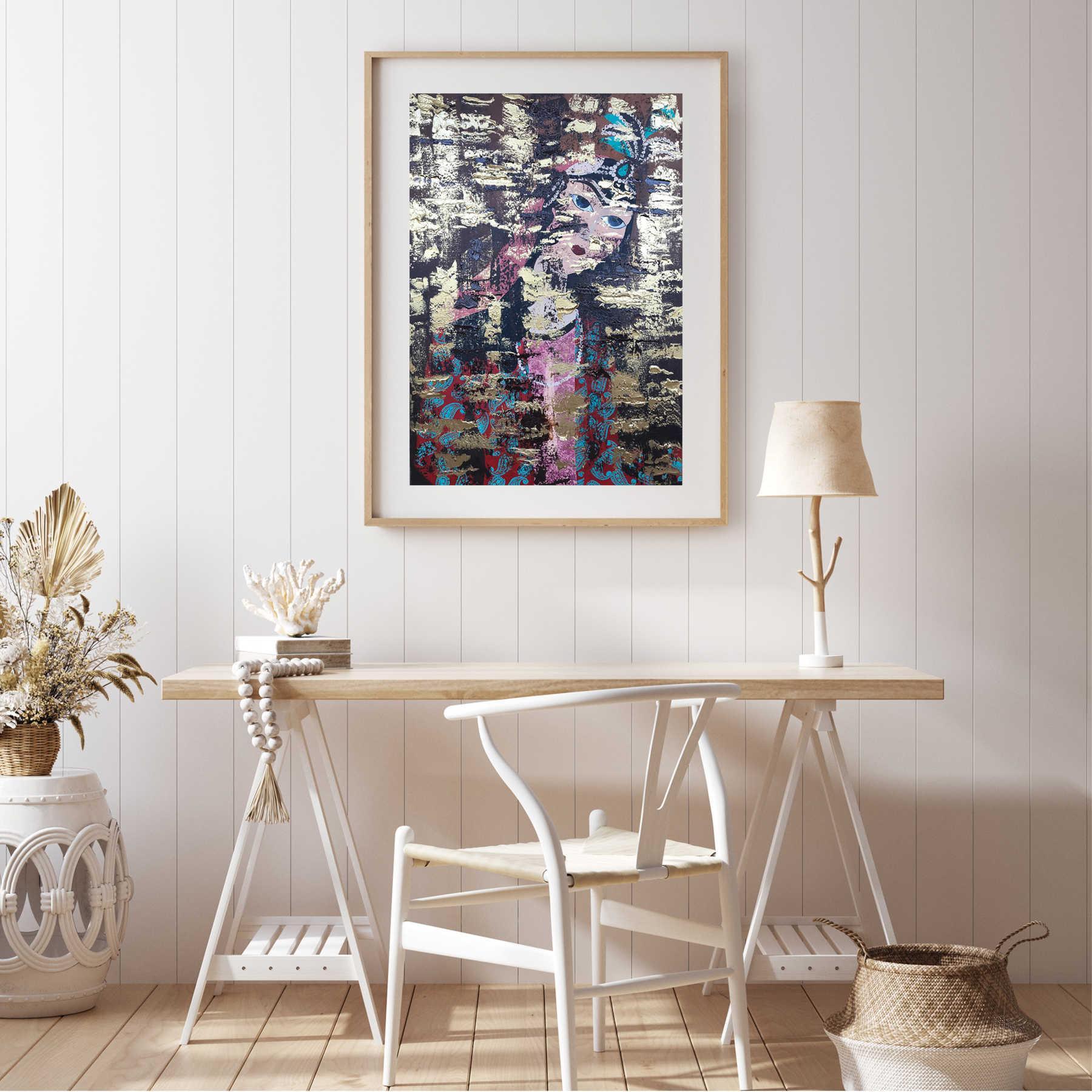 Ghajar Lady Mixed Media On Canvas Painting - Persian Decorative Wall Art By Farnaz Faridfar in Dubai
