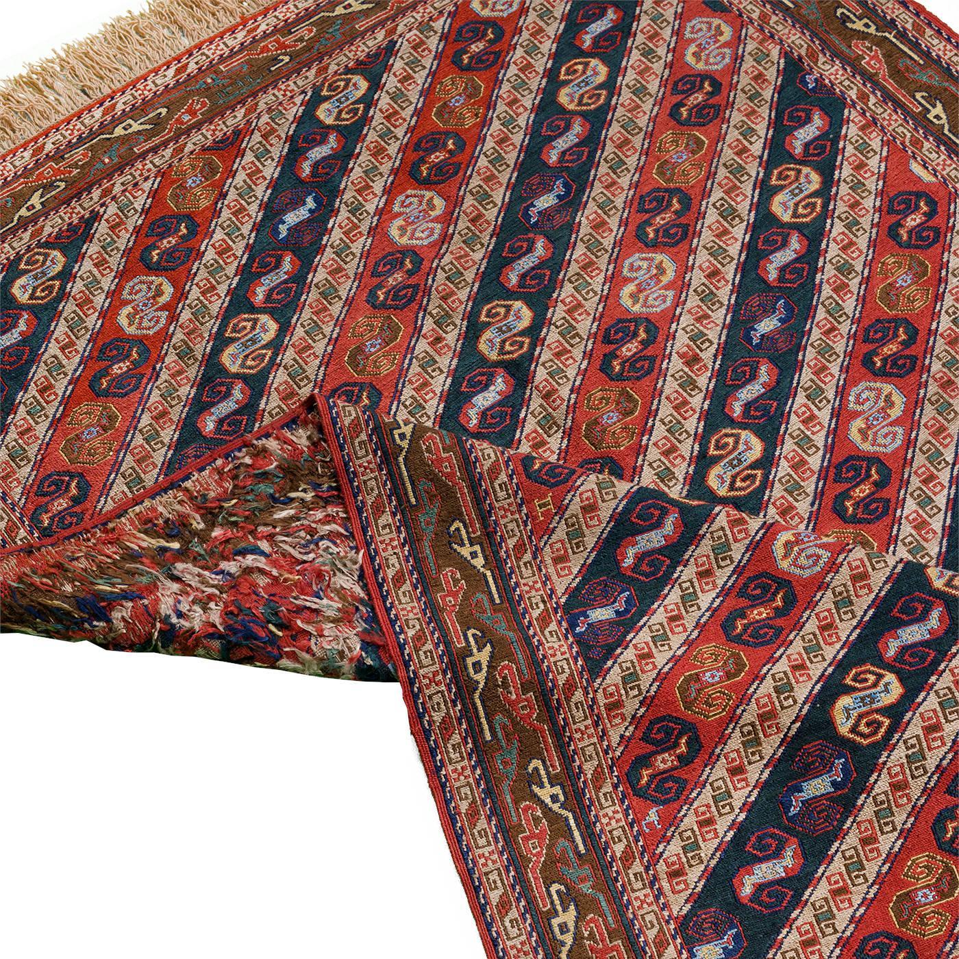 Olmaz Soumak Persian Carpet Silk & Wool 105x150 - Authentic Nomadic Rugs & Kilims in Dubai