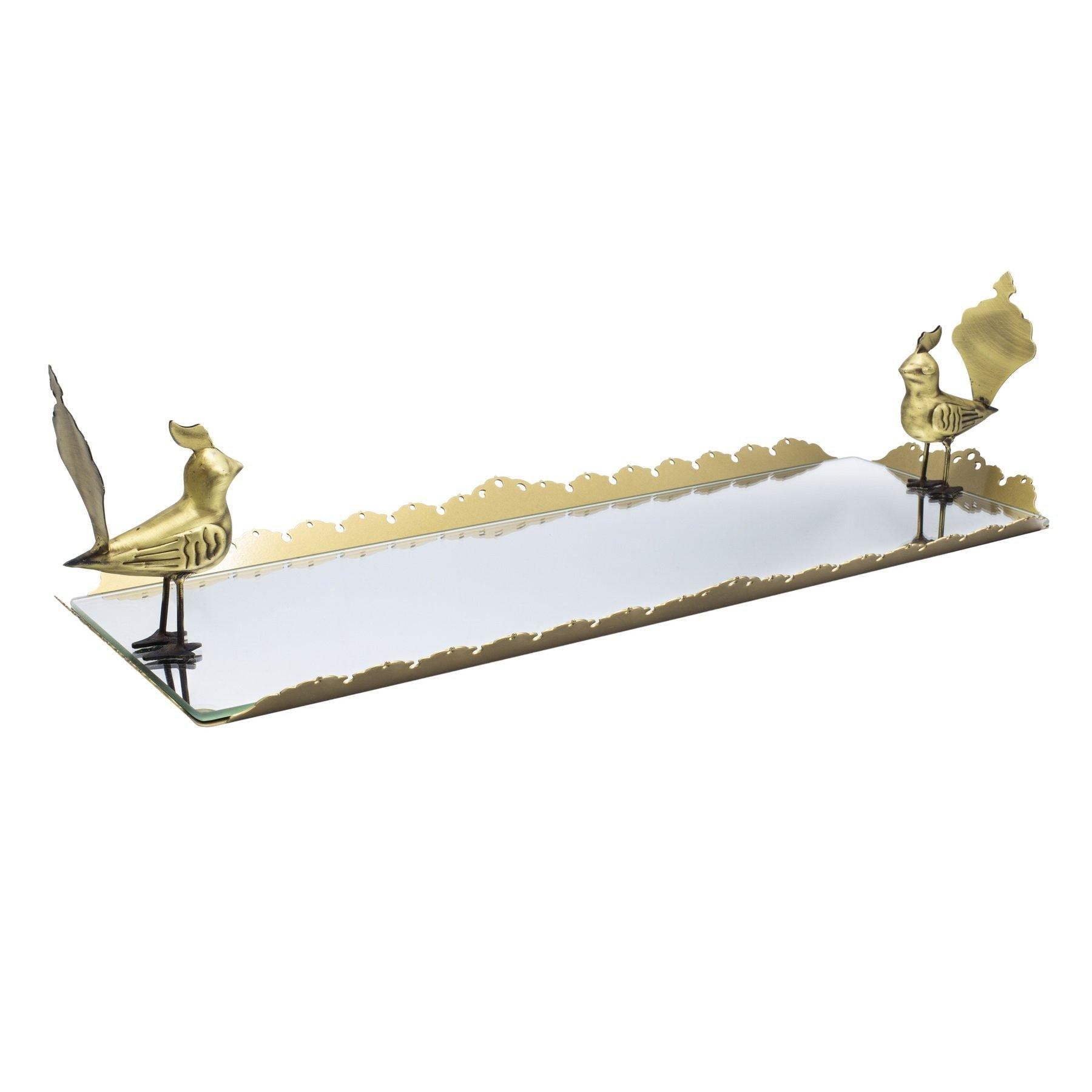 Qajar Birds Decorative Long Mirror Tray for Serving and Table Top in Dubai