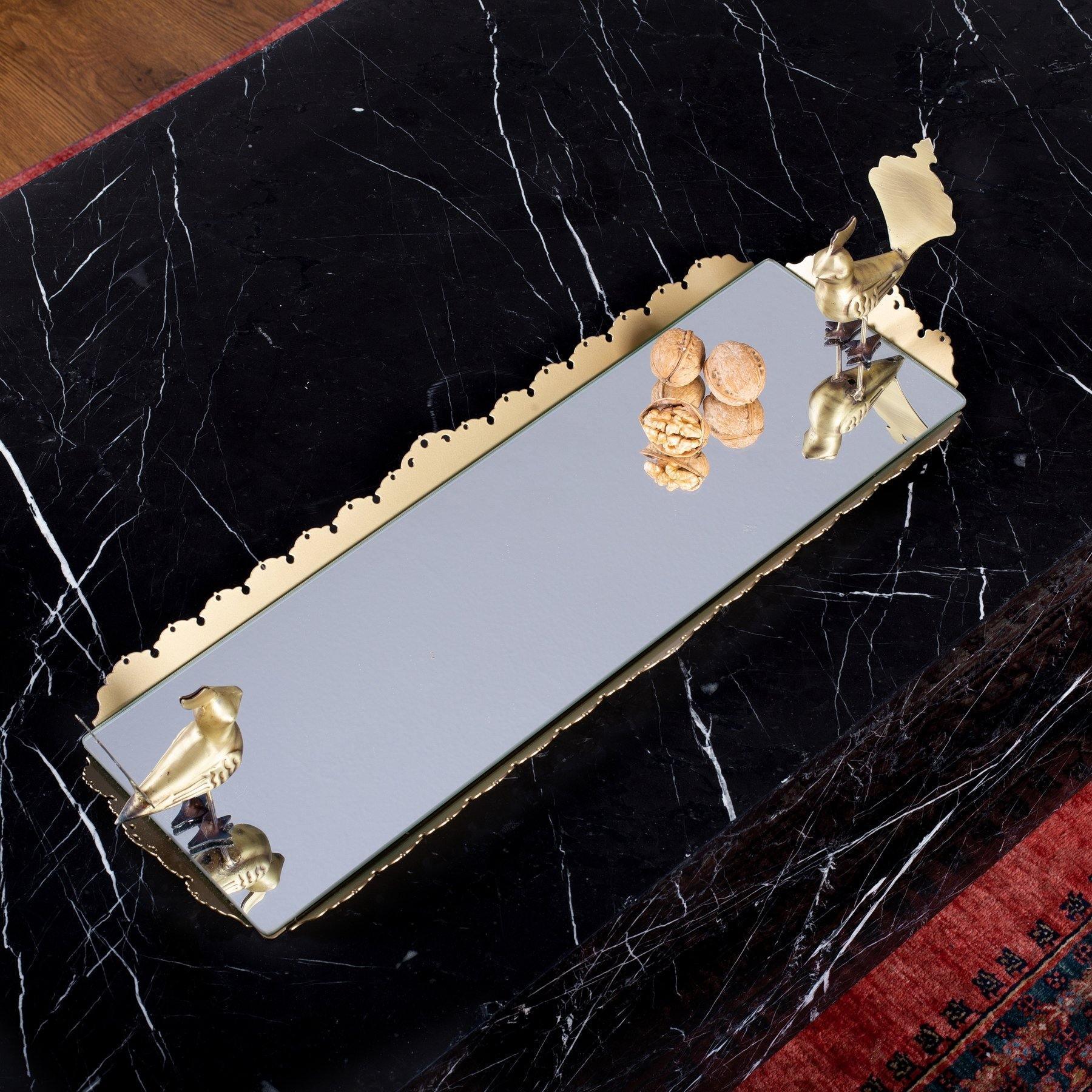 Qajar Birds Decorative Long Mirror Tray for Serving and Table Top in Dubai