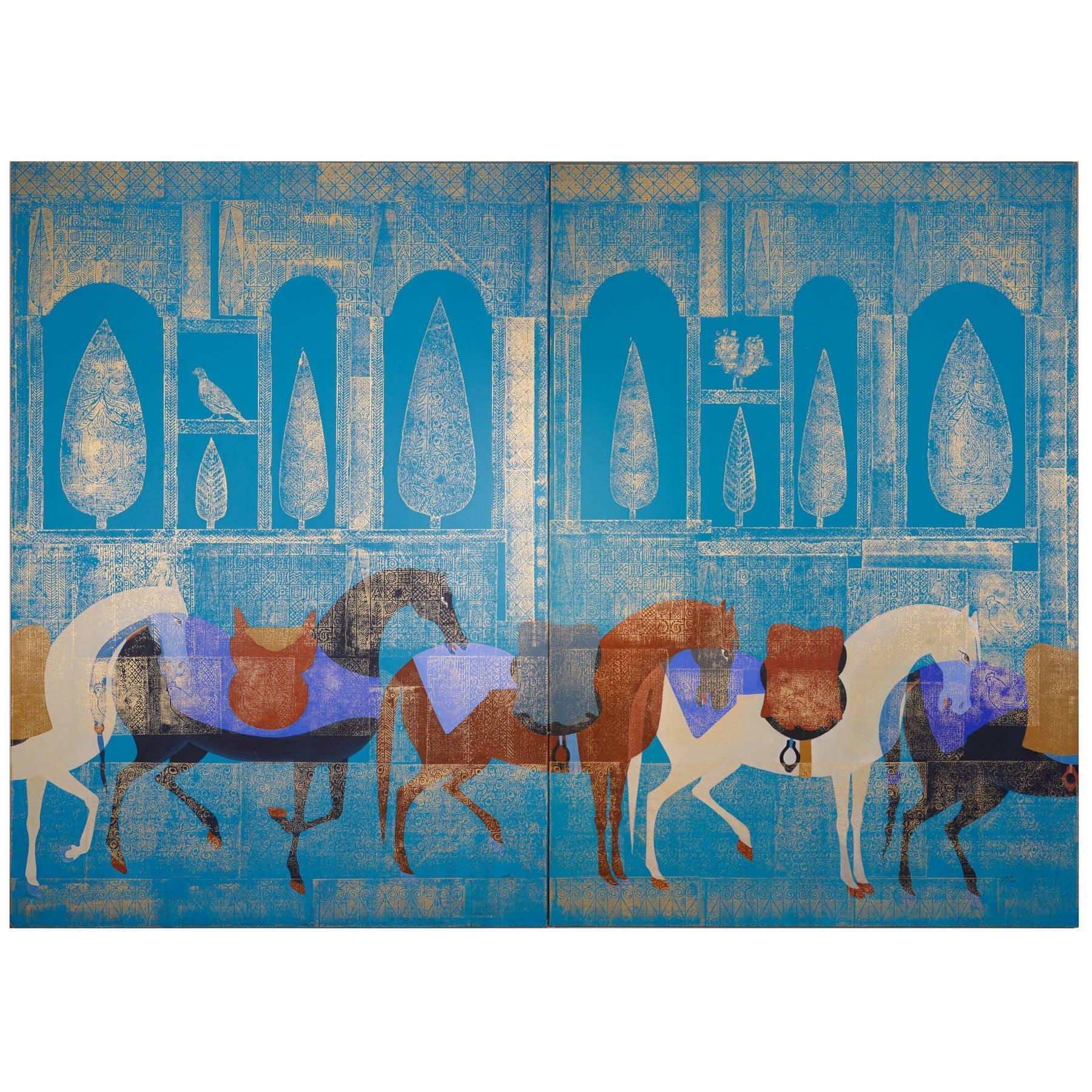 Riderless Horses Series Mixed Media Painting By Mohammad Hadi Fadavi Dubai