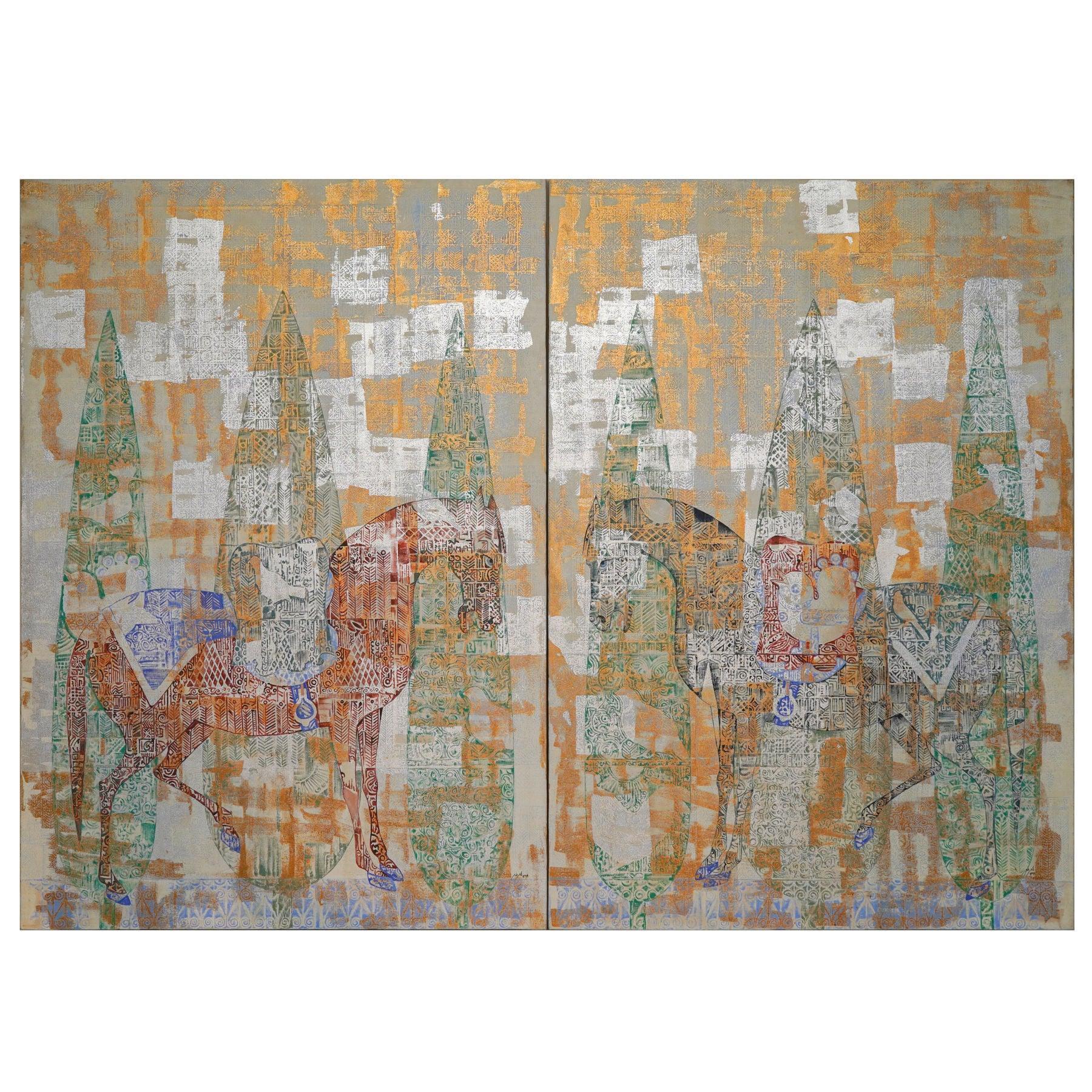 Riderless Horses Series Mixed Media Painting By Mohammad Hadi Fadavi Dubai