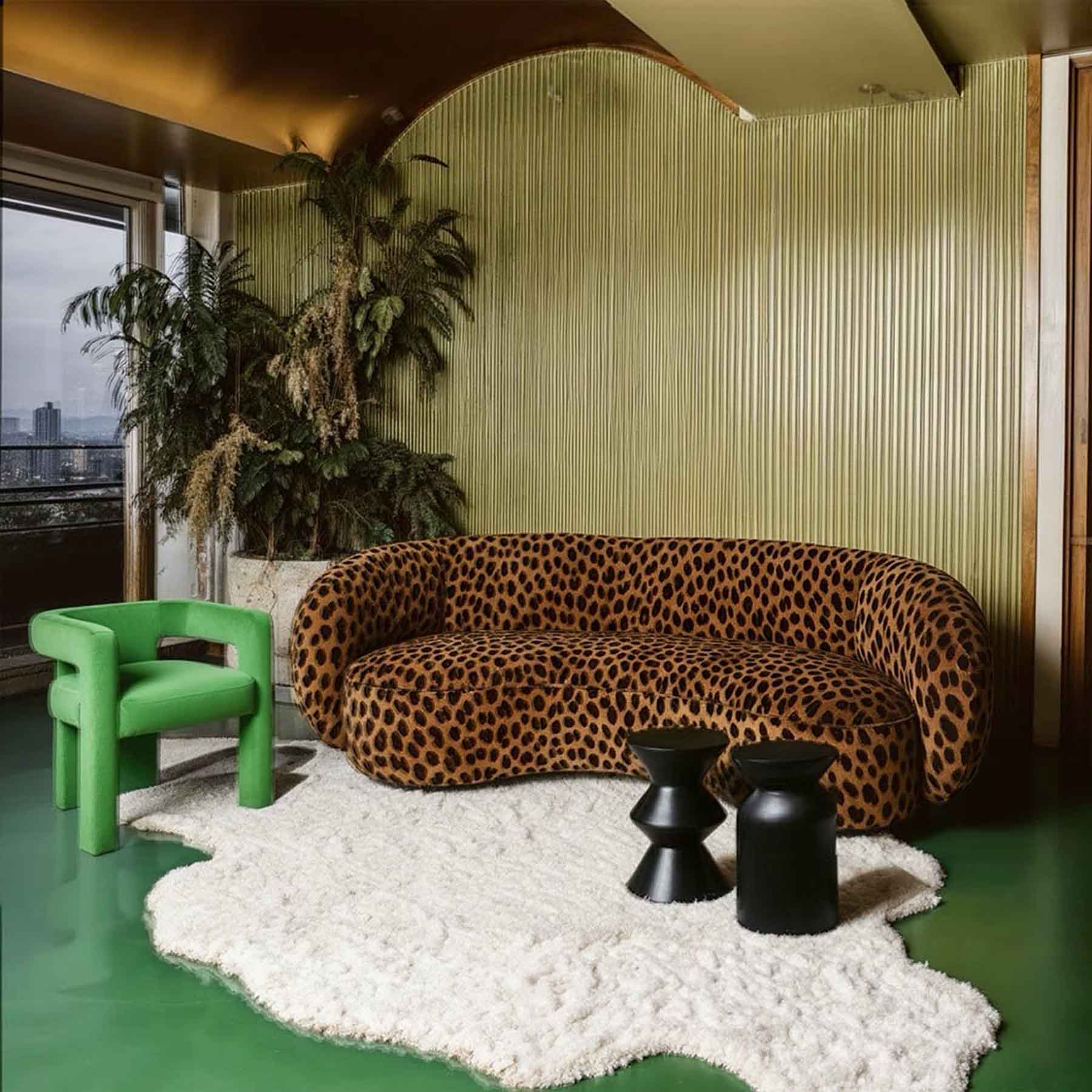 Brown Leopard Print Velvet Sofa, Bold Designer Furniture