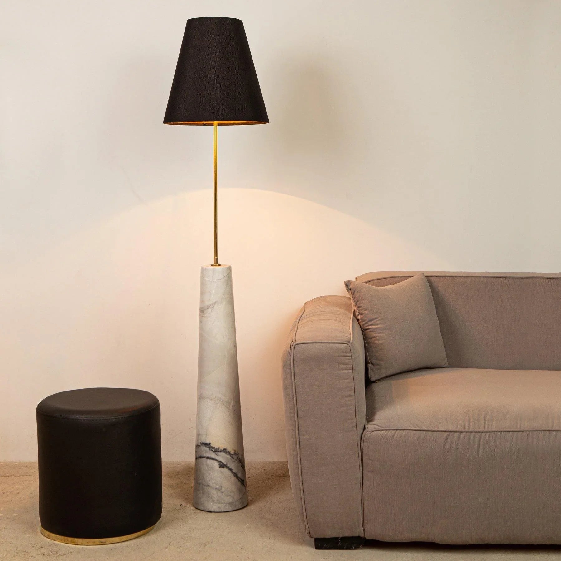 Statuario Natural Marble and Bronze Floor Lamp with Linen shade in Dubai