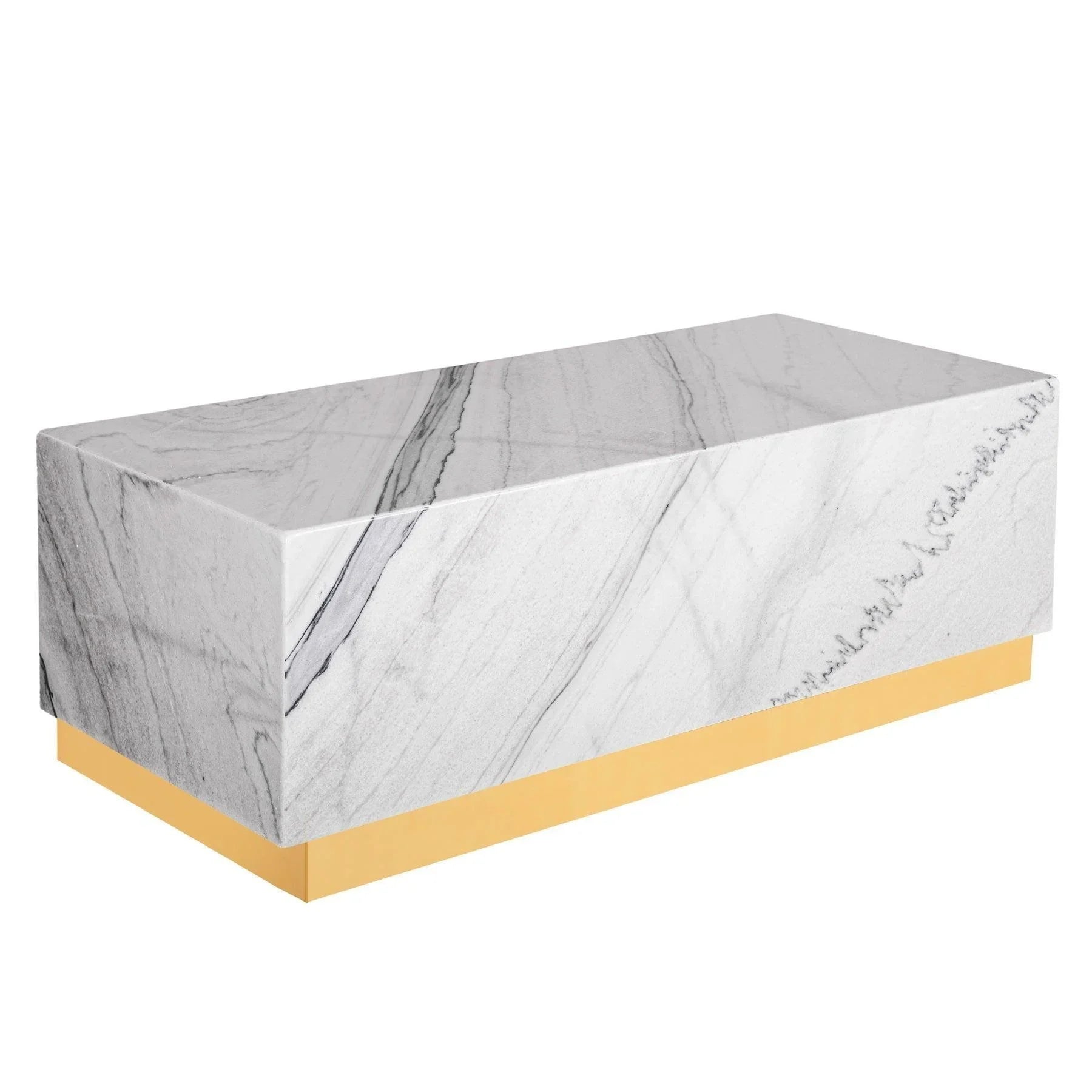 Statuario Venato Marble Plinth Coffee Table - Marble & Bronze Tables in Dubai