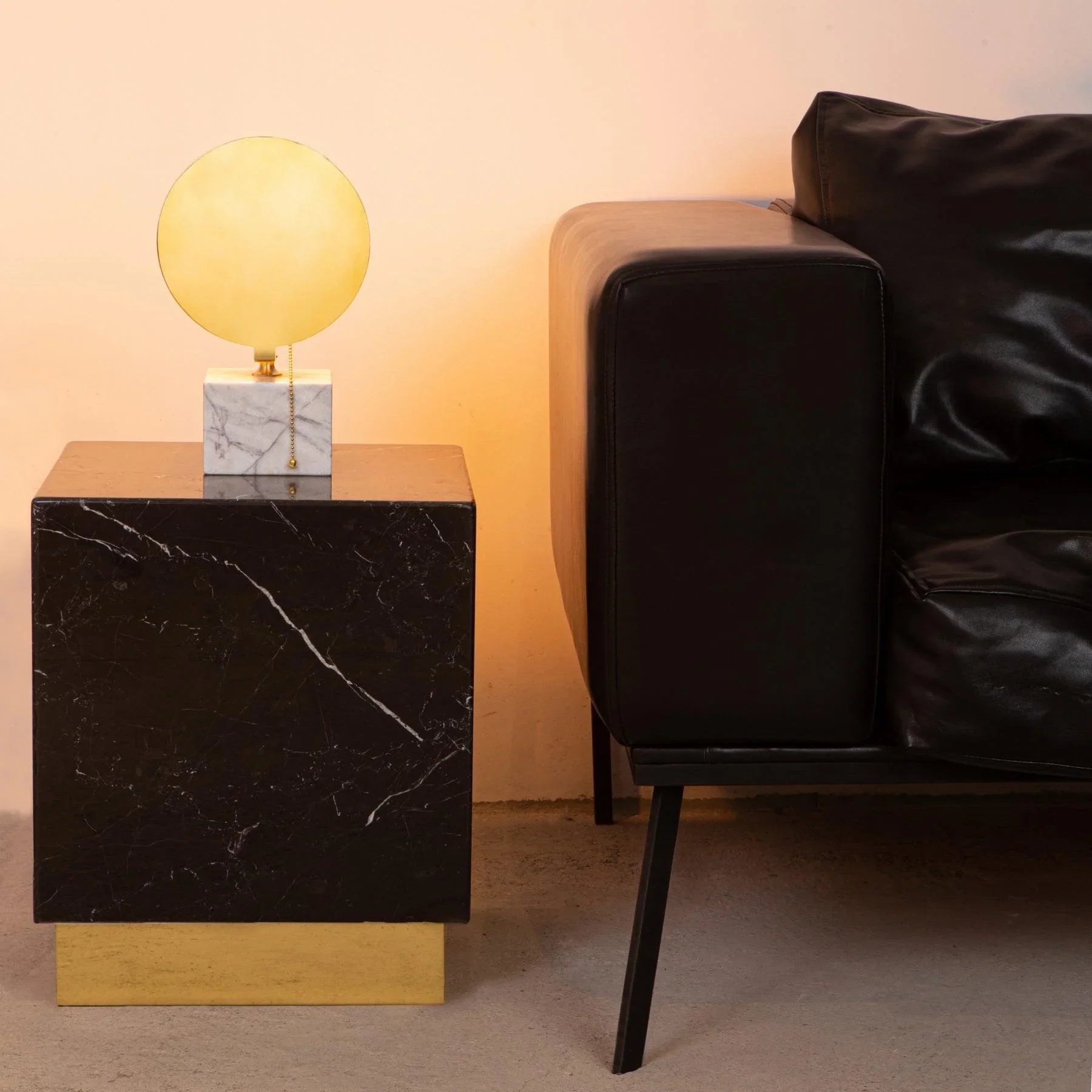 Sun Cubic Carrara Marble Table Lamp With Bronze