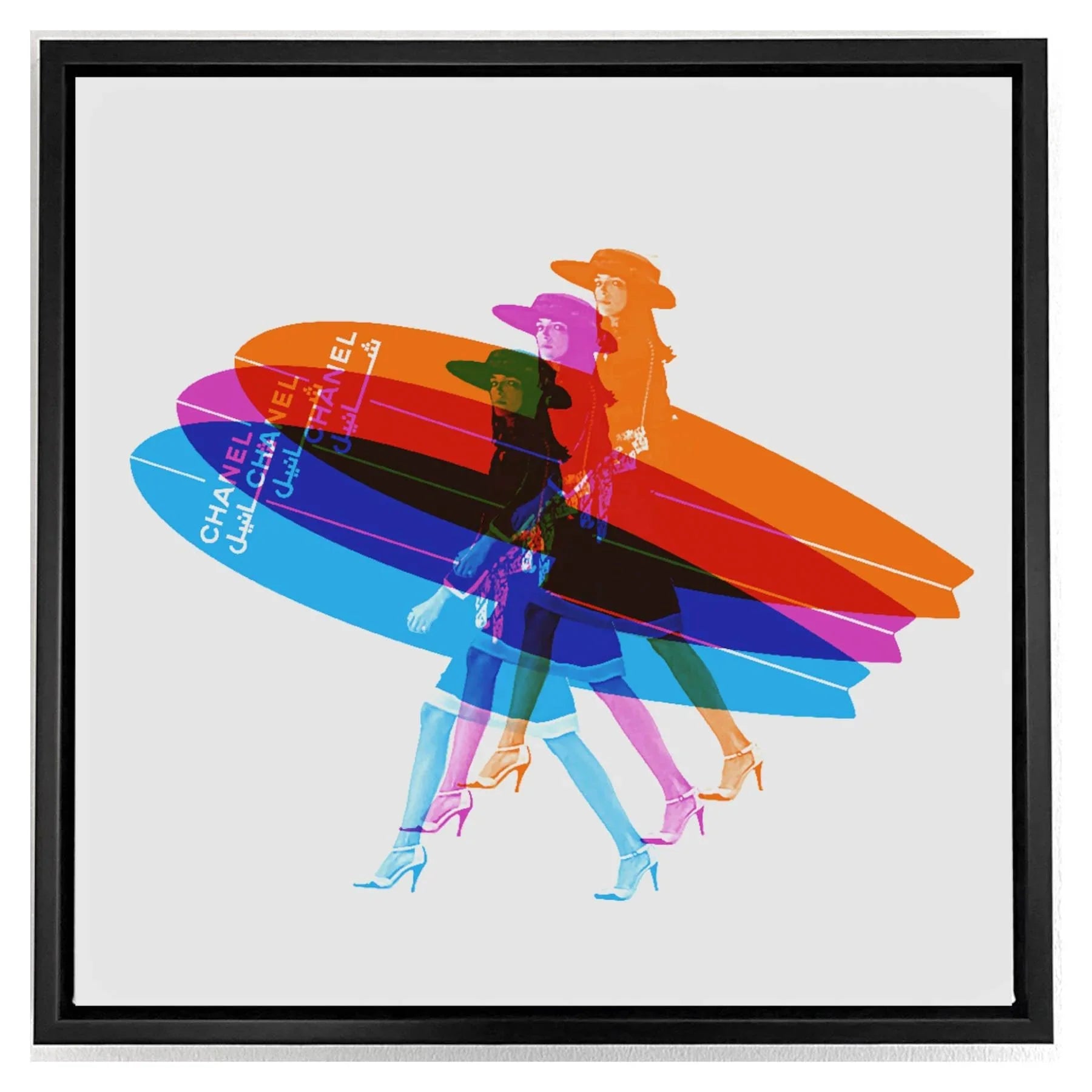 Surf Girl Rainbow Print on Canvas Artwork - Vintage Arabia Pop Art by Julian Castaldi in Dubai