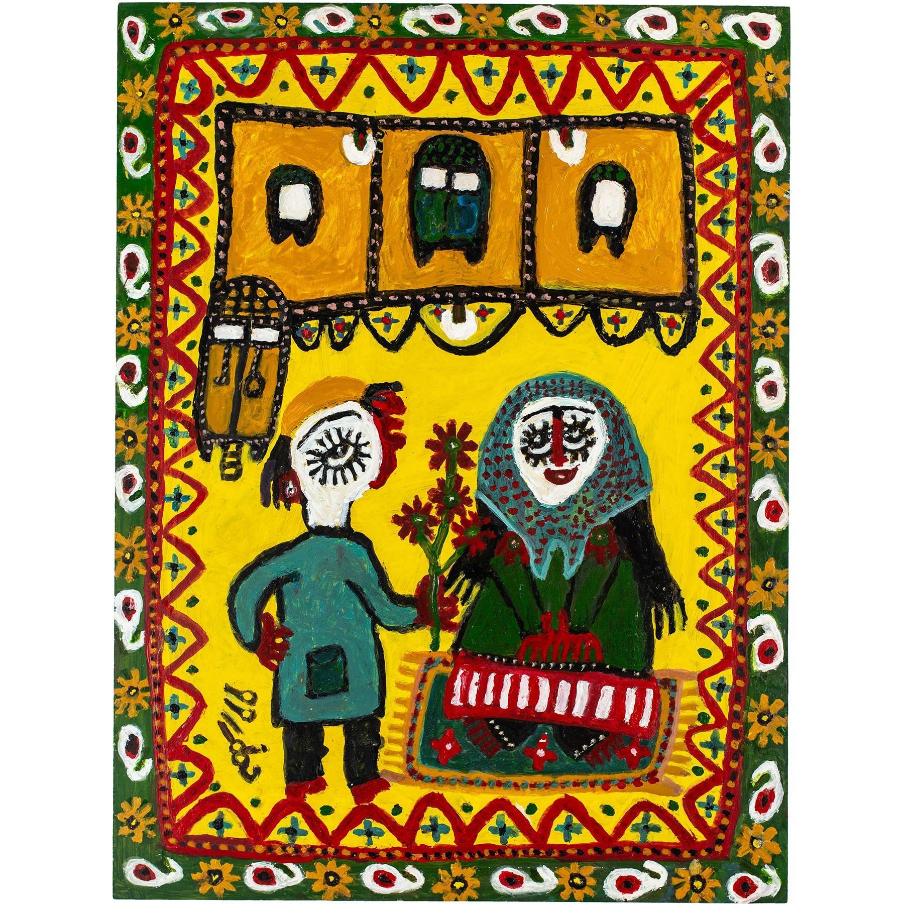 Acrylic on Wood Outsider Art Painting By Naneh Hassan Dubai