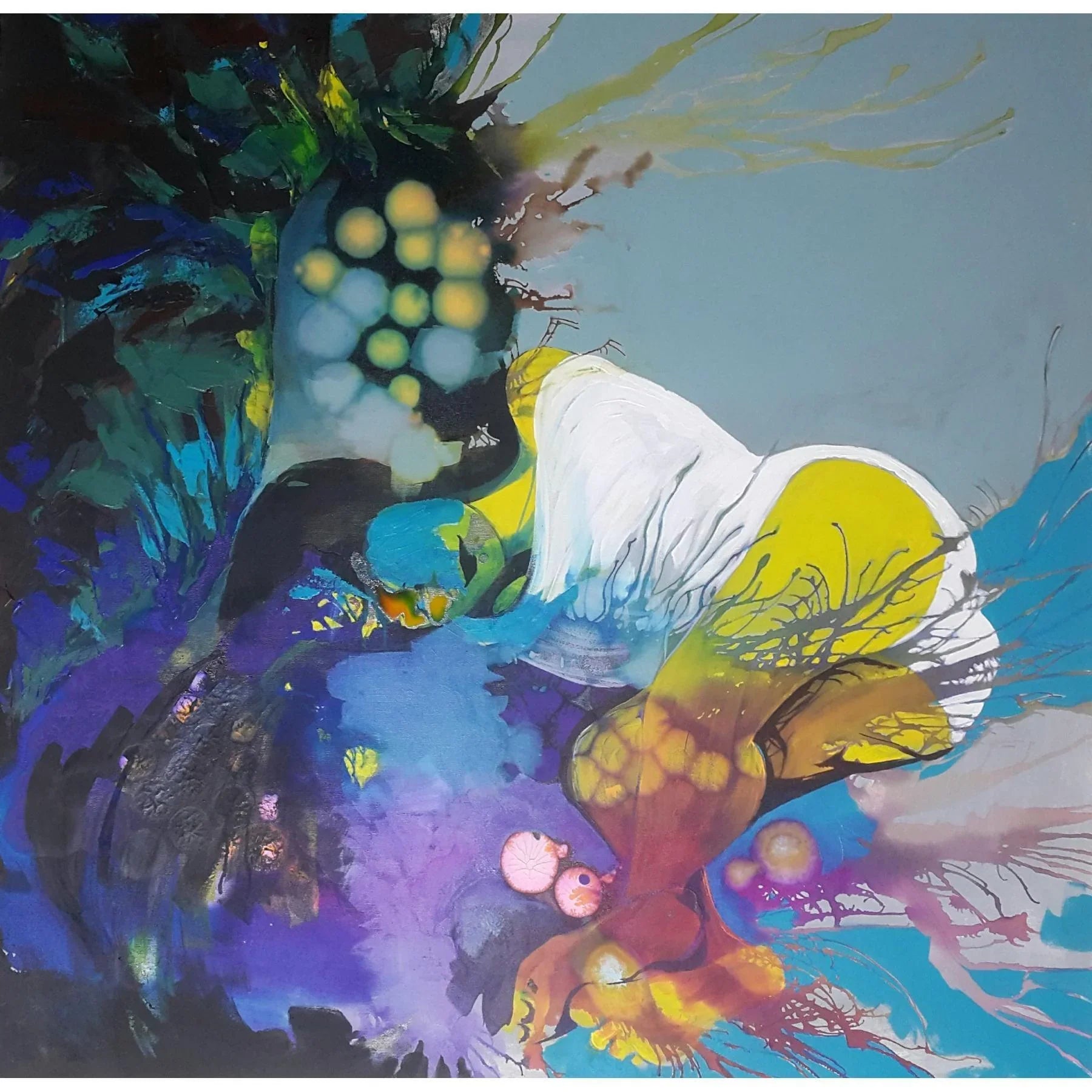 Mixed Media Painting - Acrylic & Ink on Canvas Art By Narges Maleki Dubai