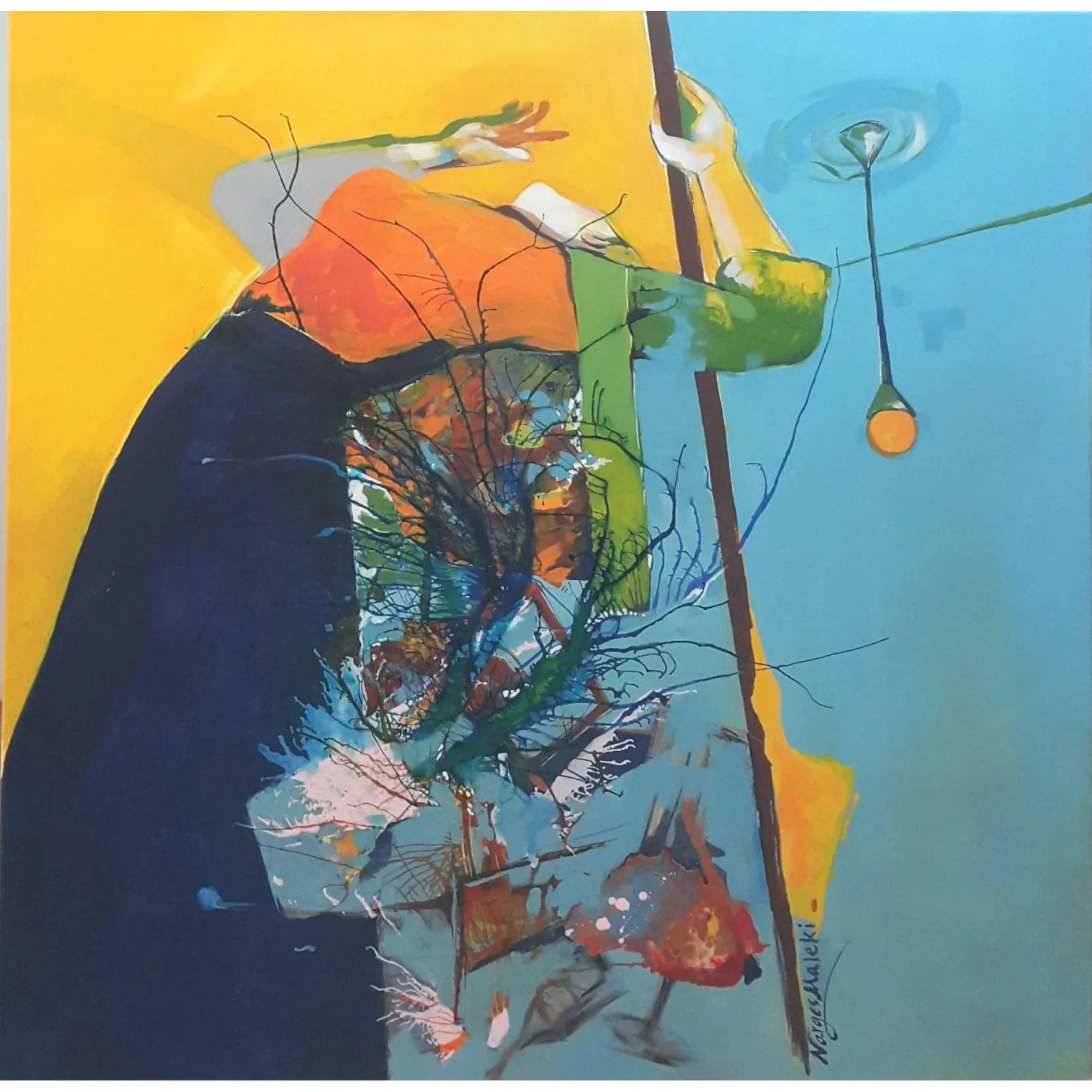 Mixed Media Painting - Acrylic & Ink on Canvas Art By Narges Maleki Dubai