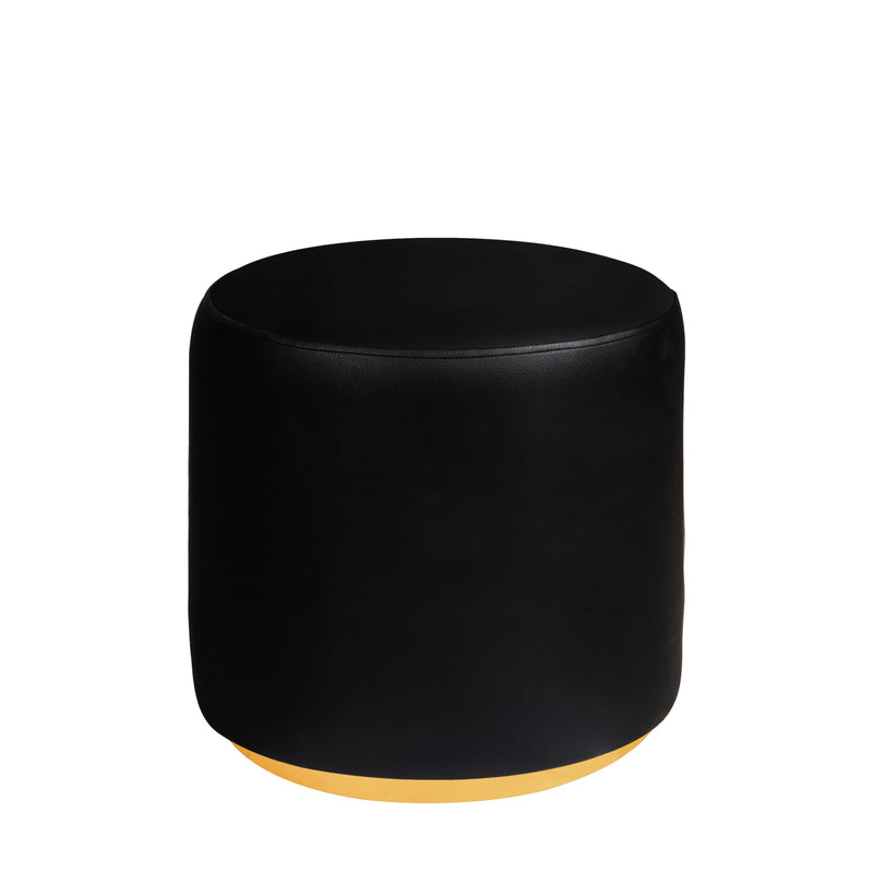 Chic Black Leather Pouf Ottoman with Bronze base in Dubai