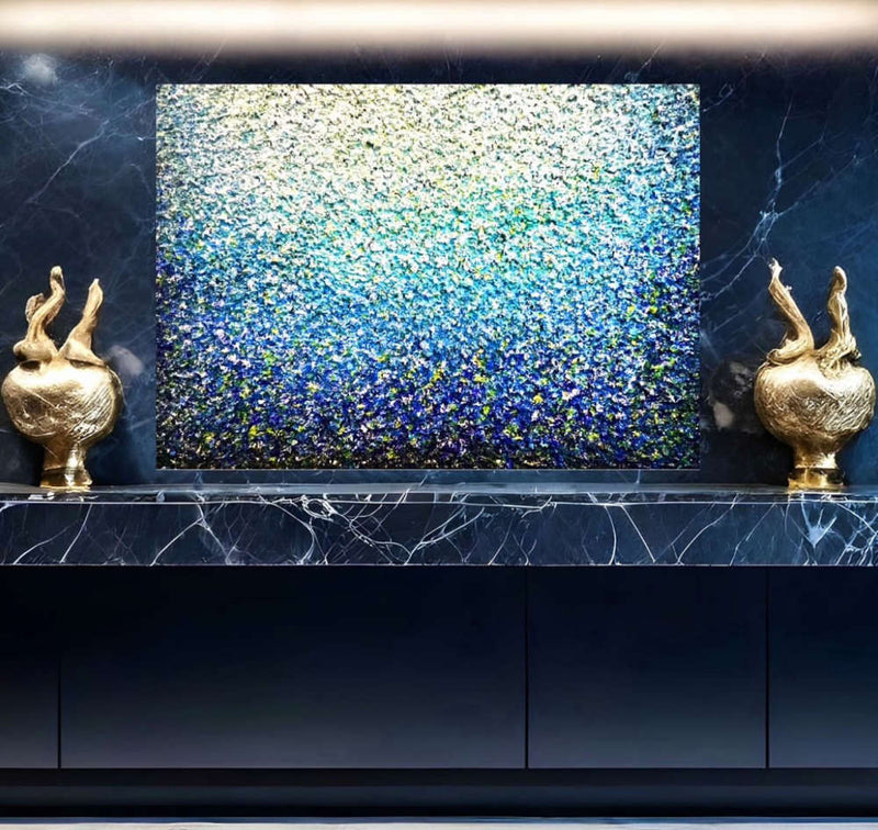 Thousand Shades Of Blue Acrylic Painting By Rawia Zantout