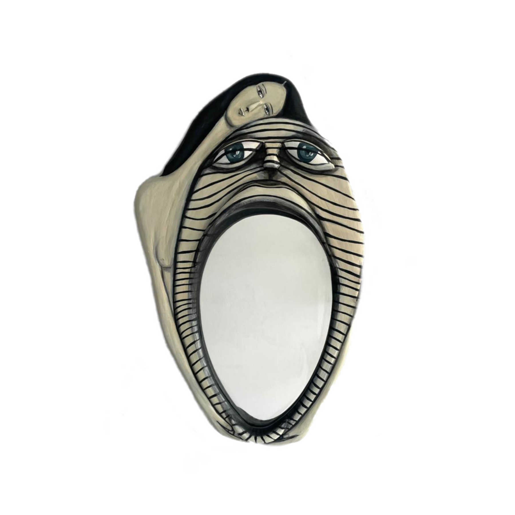 Sculptured Painted Decorative Wall Mirror, Artistic Handmade Wall Mounted Art