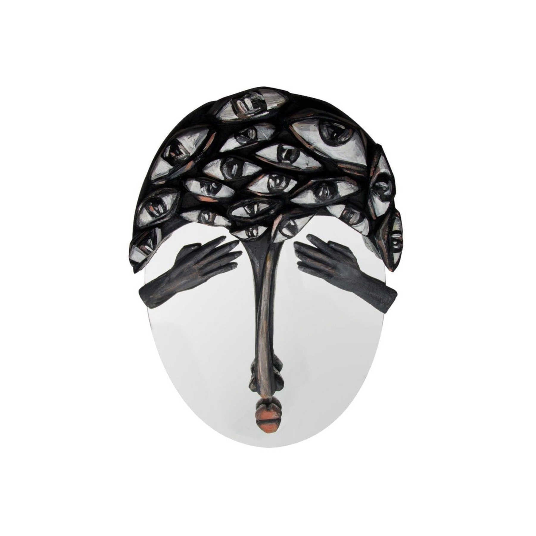 Sculpted Painted Decorative Wall Mirror, Artistic Handmade Wall Mounted Art