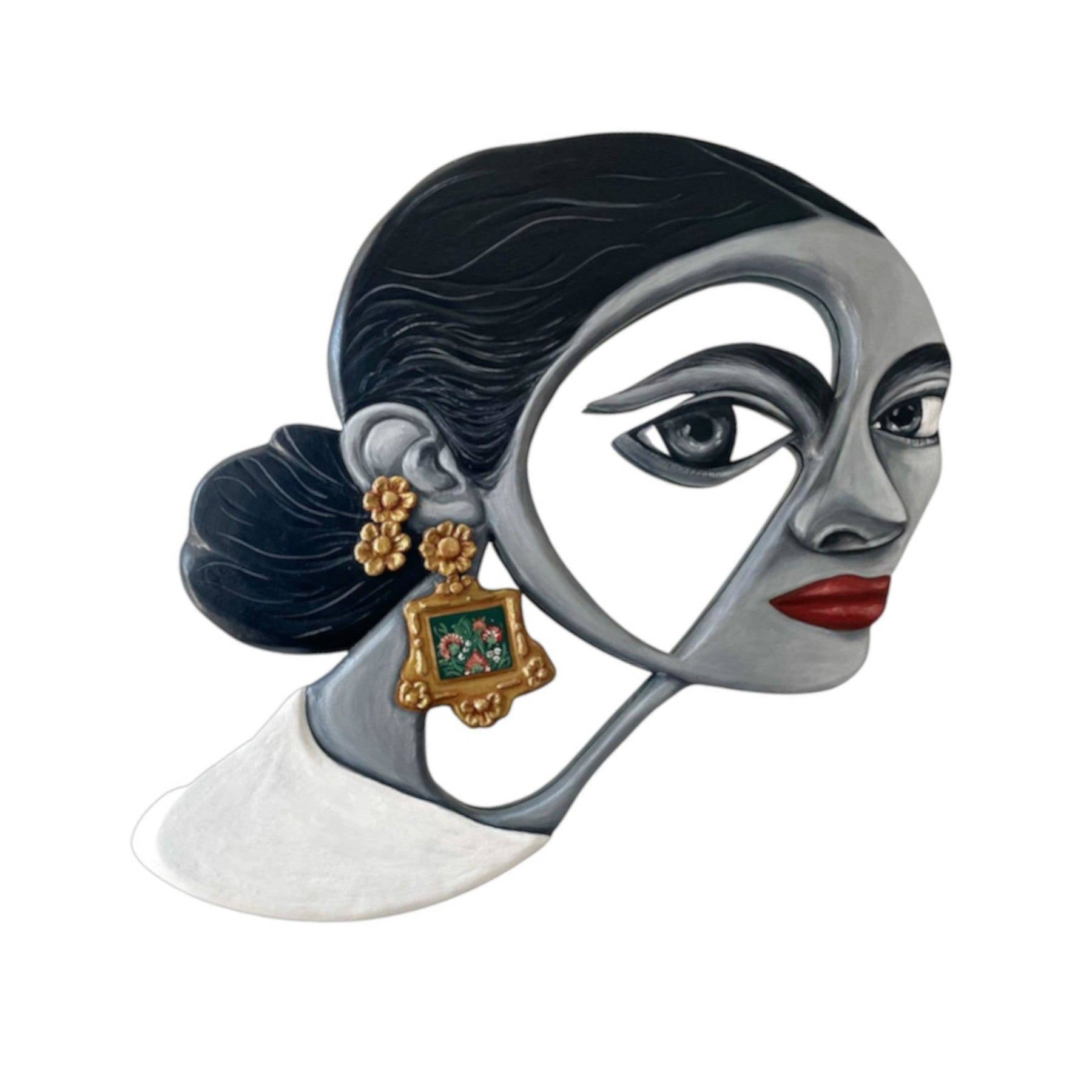 Sculpted Painted Decorative Wall Mirror, Artistic Handmade Wall Mounted Art