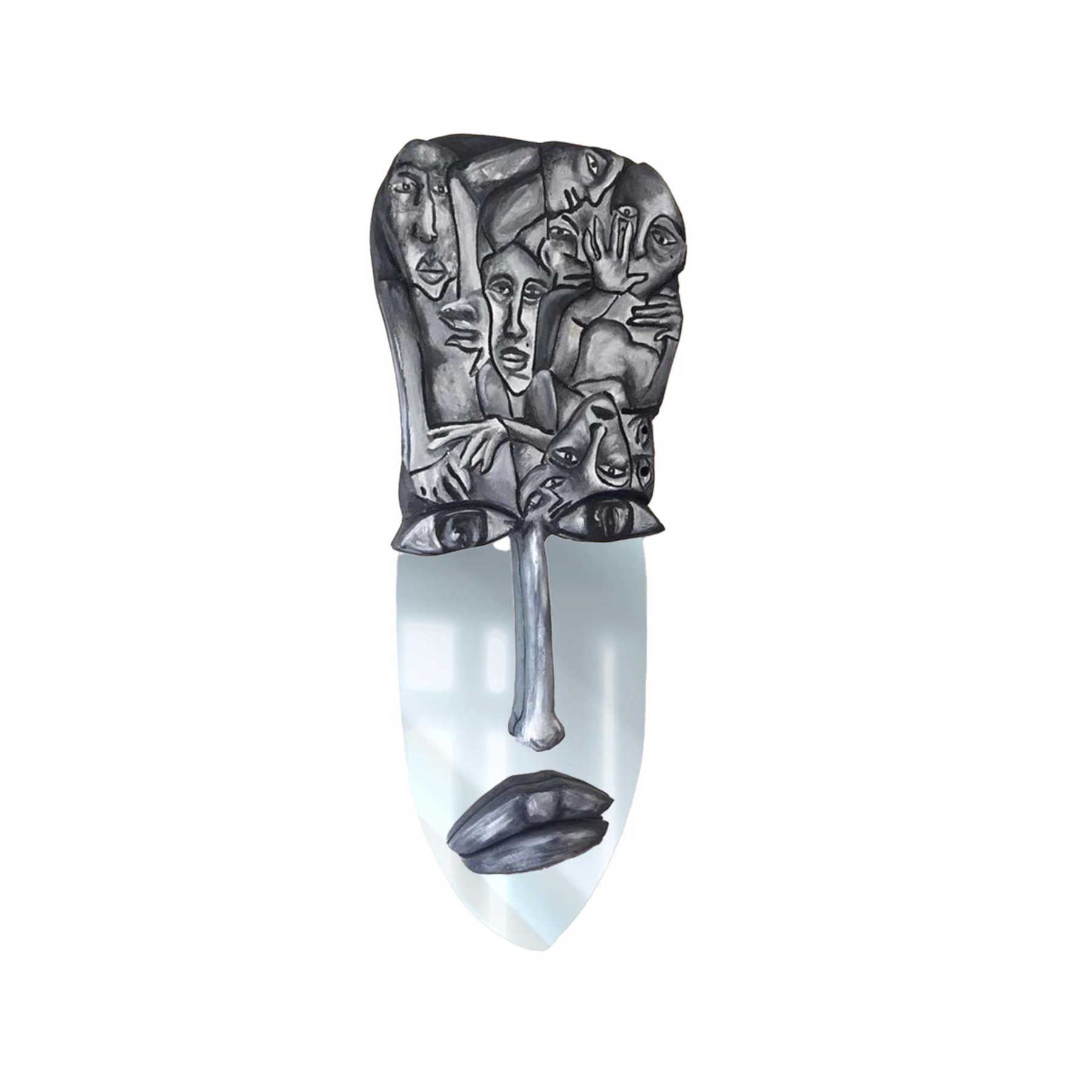 Sculptured Painted Decorative Wall Mirror, Artistic Handmade Wall Mounted Art