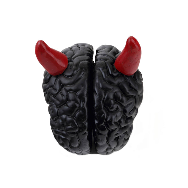 Black Brain With Red Horns Fiberglass Sculpture