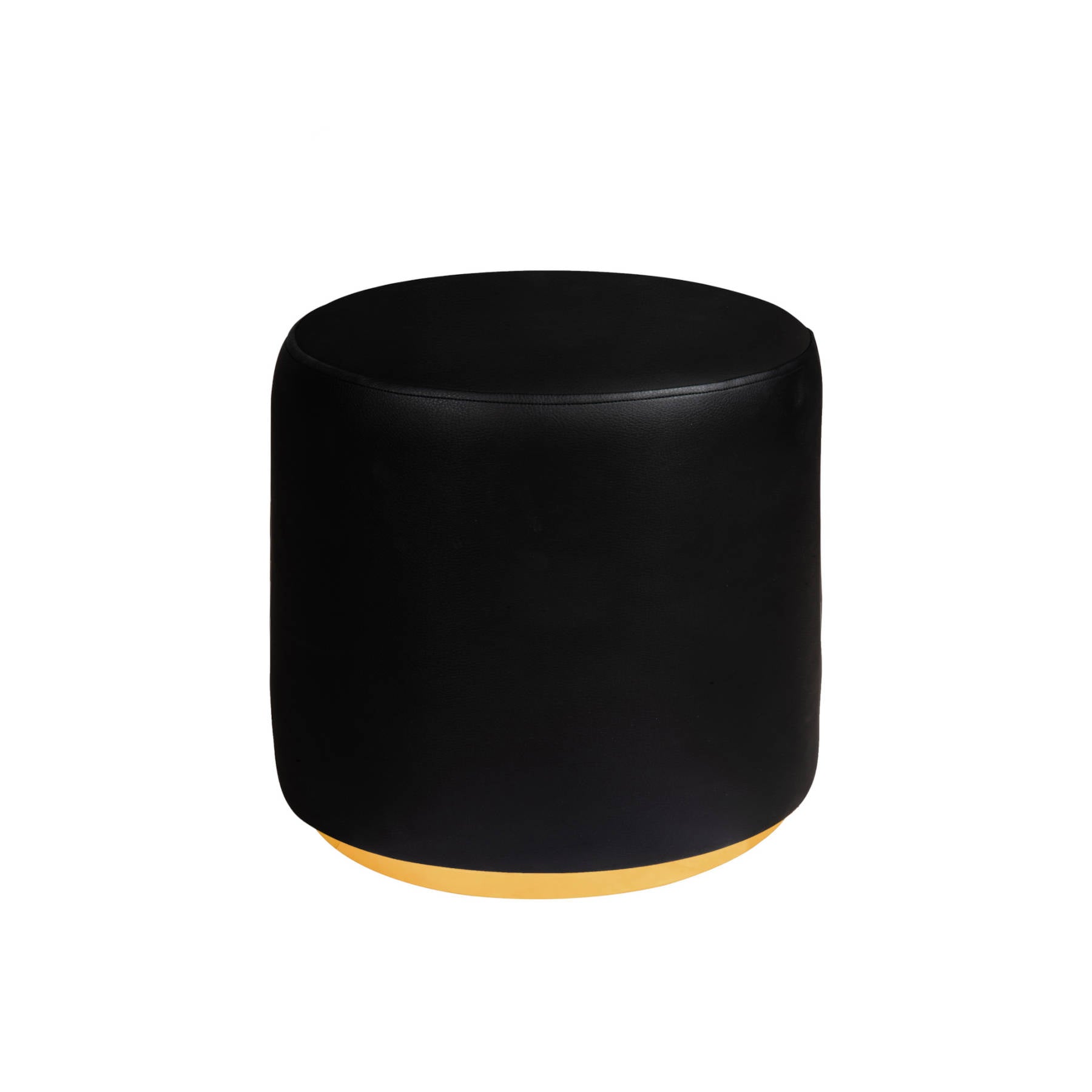 Chic Black Leather Pouf Ottoman with Bronze base in Dubai