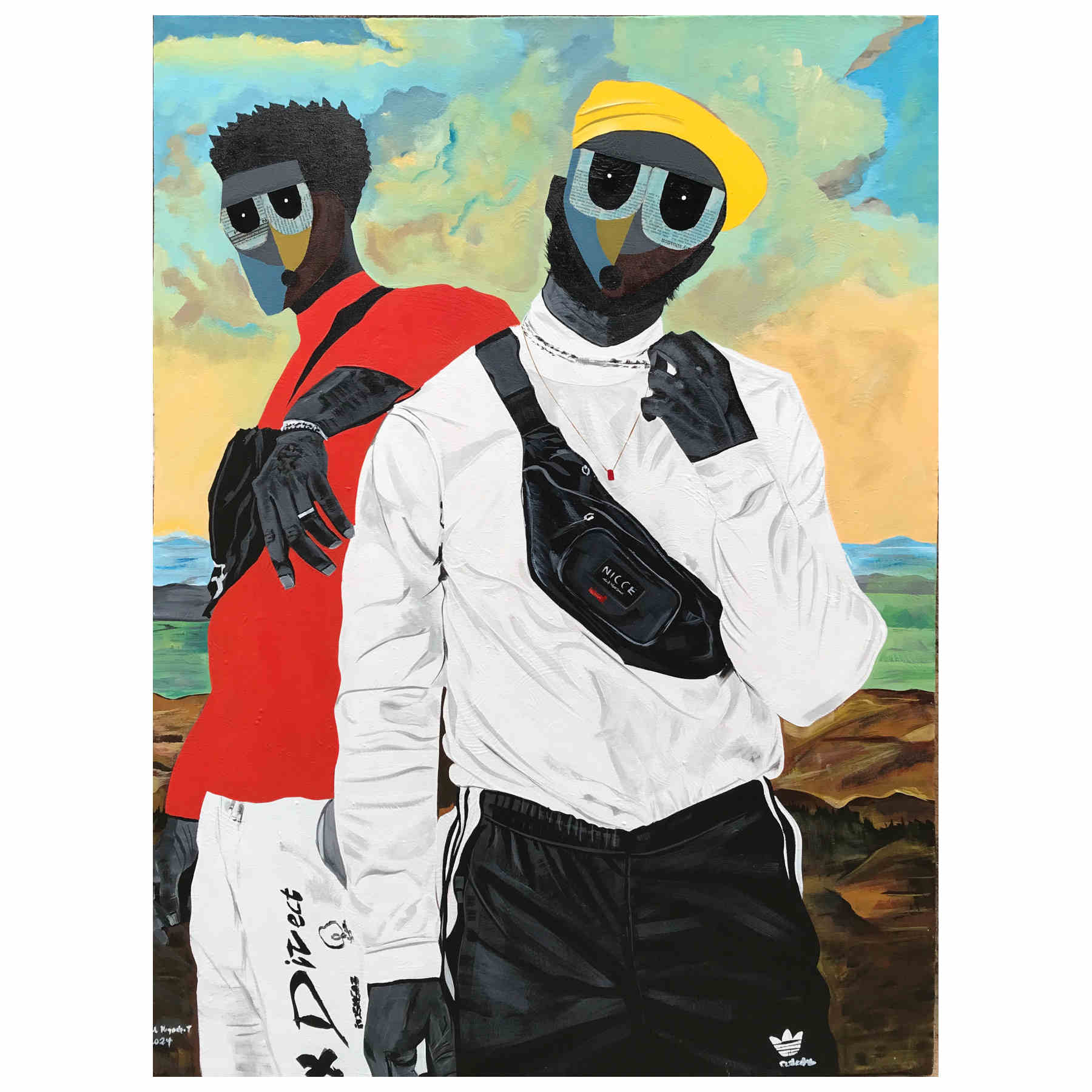 Brotherhood Mixed Media Painting, African Art By Samuel Kayode Toba in Dubai