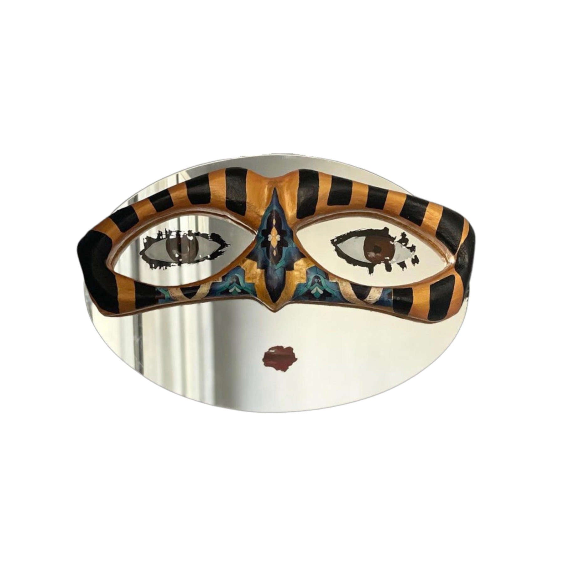 Sculptured Painted Decorative Wall Mirror, Artistic Handmade Wall Mounted Art