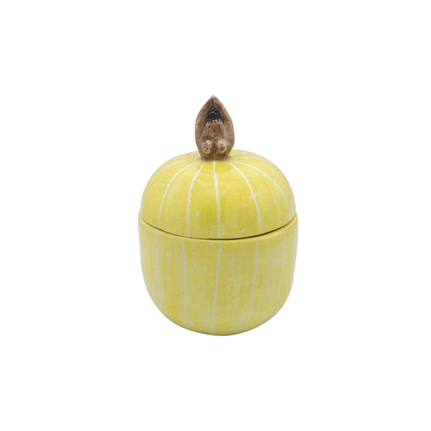 yellow Striped Ceramic Jar