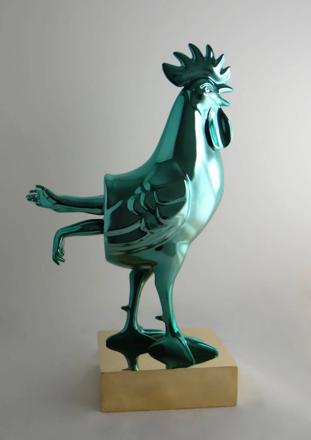 Green Rooster Sculpture, Collectible Art By Sara Rahanjam