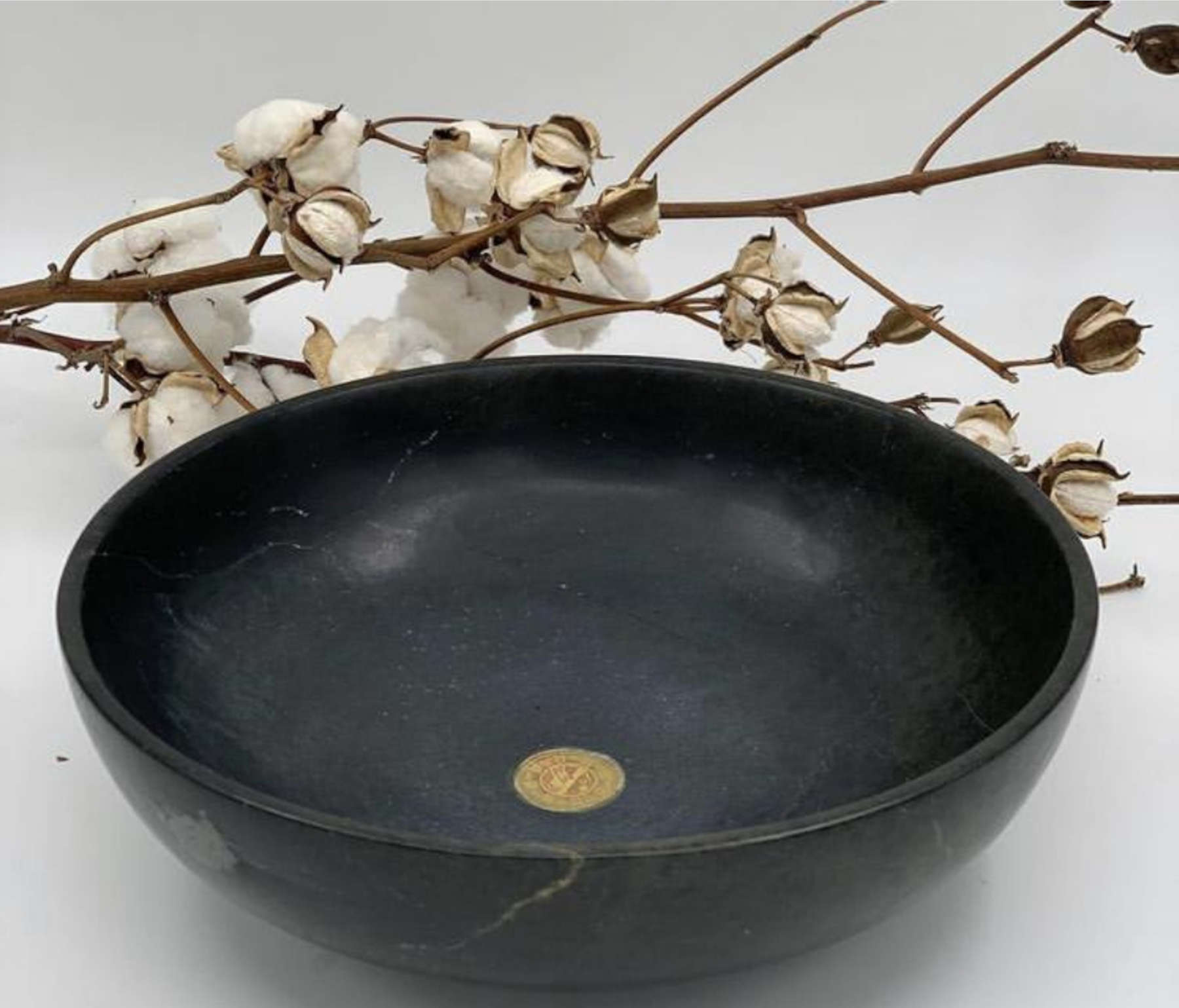 Large Black Stone Bowl - Natural River Stone Dining Tableware & Stoneware