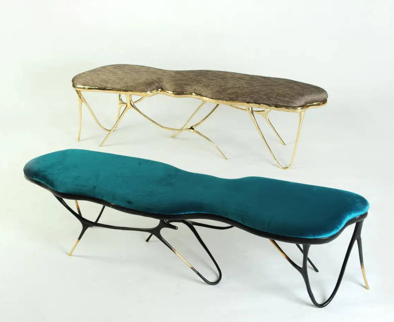 INK Upholstered Brass Bench, Designer Furniture in Dubai