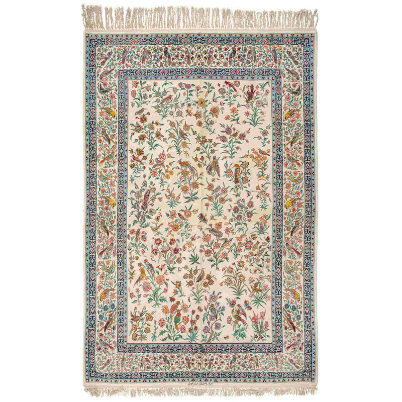 Bird & Flower Isfahan Persian Carpet 156x237,  Handmade Tribal Wool & Silk Rugs in Dubai