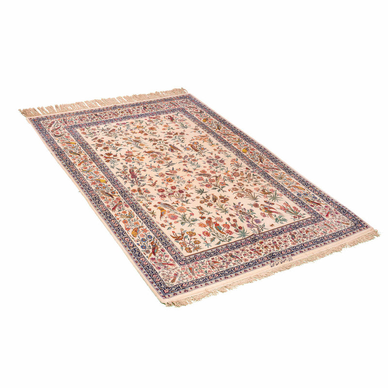 Bird & Flower Isfahan Persian Carpet 156x237,  Handmade Tribal Wool & Silk Rugs in Dubai