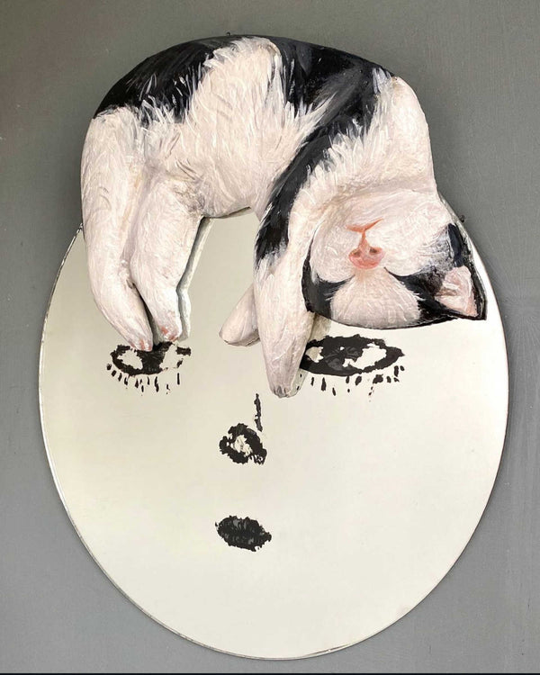 Kitty 3D Painted Decorative Wall Mirror,  Artistic Handmade 3D Wall Art  