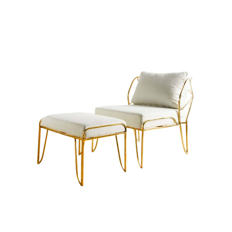 LENA Brass Armchair & Stool Set, Designer Furniture in Dubai