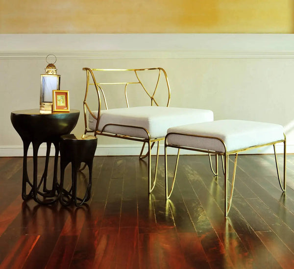 LENA Brass Armchair & Stool Set, Designer Furniture in Dubai