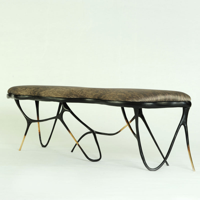 Blackened Upholstered Brass Bench, Designer Furniture in Dubai