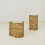 Golden Brass Sculptural Log Stool Set