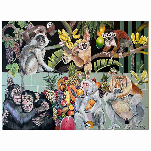 Monkeys Acrylic On Canvas Painting By Mitra Mantus in Dubai