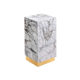 Pedestal White Marble Plinth Side Table With Bronze Base
